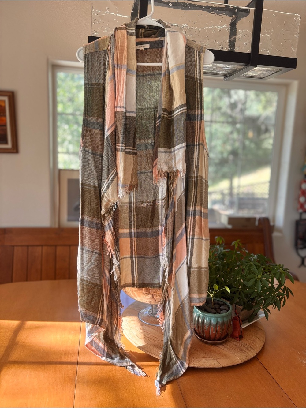 Pastel, Plaid, Open Front, Waterfall Vest